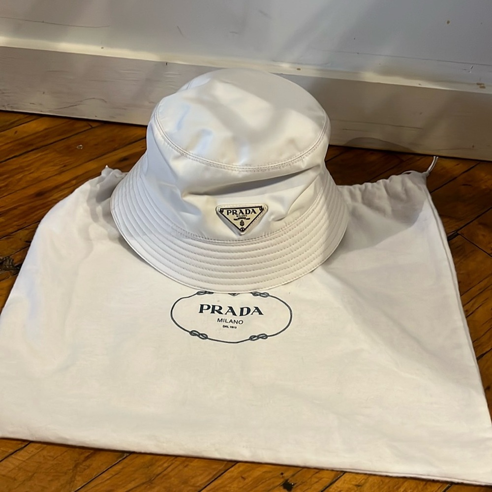 Prada Bucket Rain Hat in cotton and nylon with signature logo